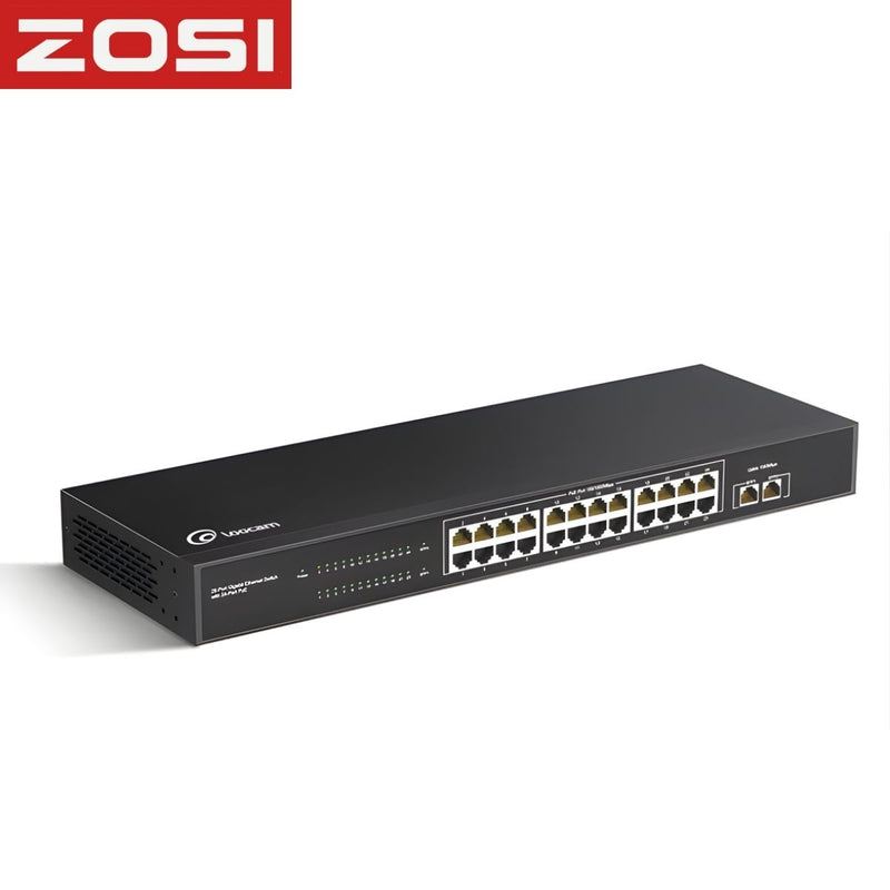 Switch PoE Gigabit 24 Puertos IEEE 802.3af/at con 30W por Puerto, 156W Total. Conmutador de 1000Mbps y Extensión 300m con Protección 4KV.