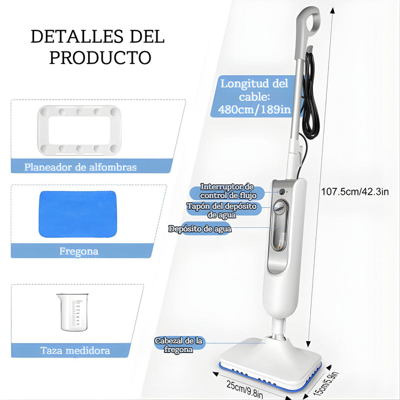 Limpiador pisos a Vapor. Trapeador a Vapor para Pisos y Alfombras. Limpiador a Vapor Multifuncional 400ml.