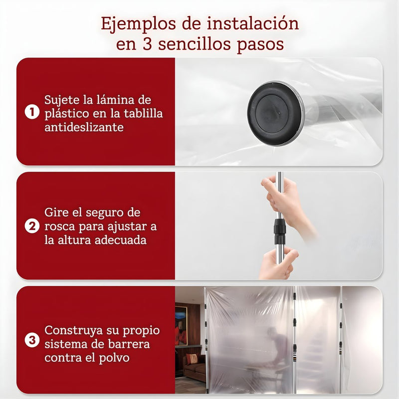 Barrera Antipolvo para Remodelación. Barrera de Plástico Transparente con Cierre. Protector de Ambientes para Construcción y Pintura.