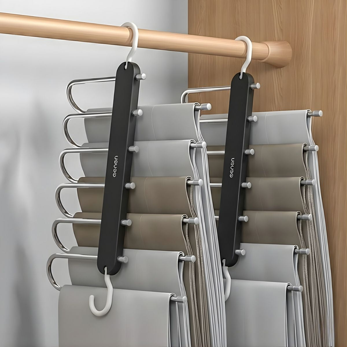 Percha Organizadora para Clóset. Gancho ropa Colgador Multifuncional para pantalones. Organizador de Ropa Vertical. Color Negro.