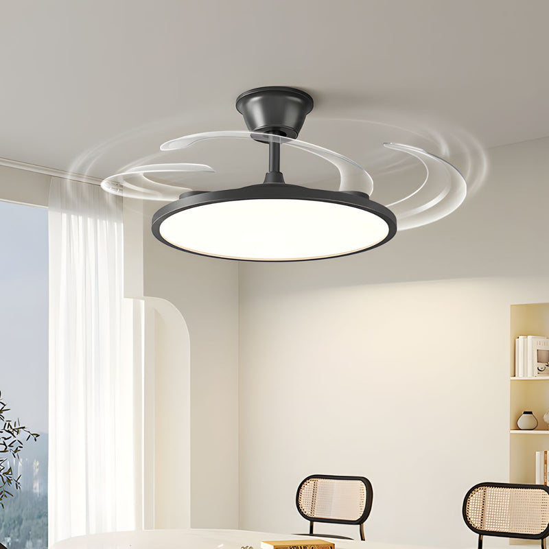 Abanico de Techo 42” con Lámpara LED. Ventilador Invisible con Aspas Retráctiles. Luz Regulable con control remoto. Color negro.  96W+35w para 10 a 25mts