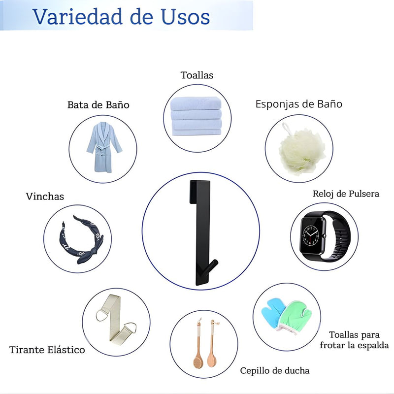 Gancho Colgante Para Puertas De Vidrio De Baño 17.5x 2.5 cm Color Negro. Acabado Resistente para vidrio sin marco de hasta 2.5 cm de espesor