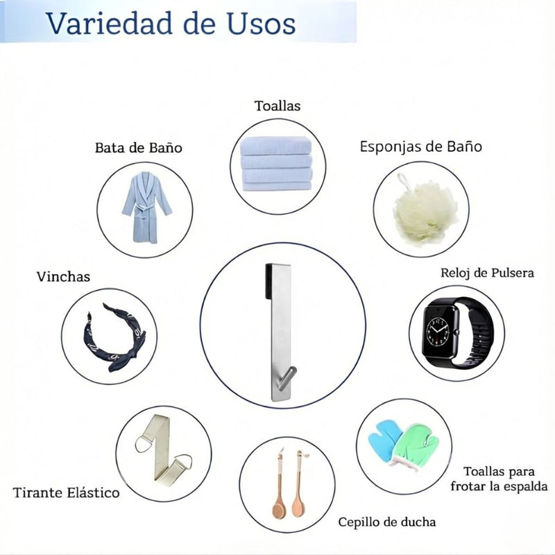 Gancho Colgante Para Puertas De Vidrio De Baño 17.5x 2.5 cm Color Silver. Acabado para vidrio sin marco de hasta 2.5 cm de espesor