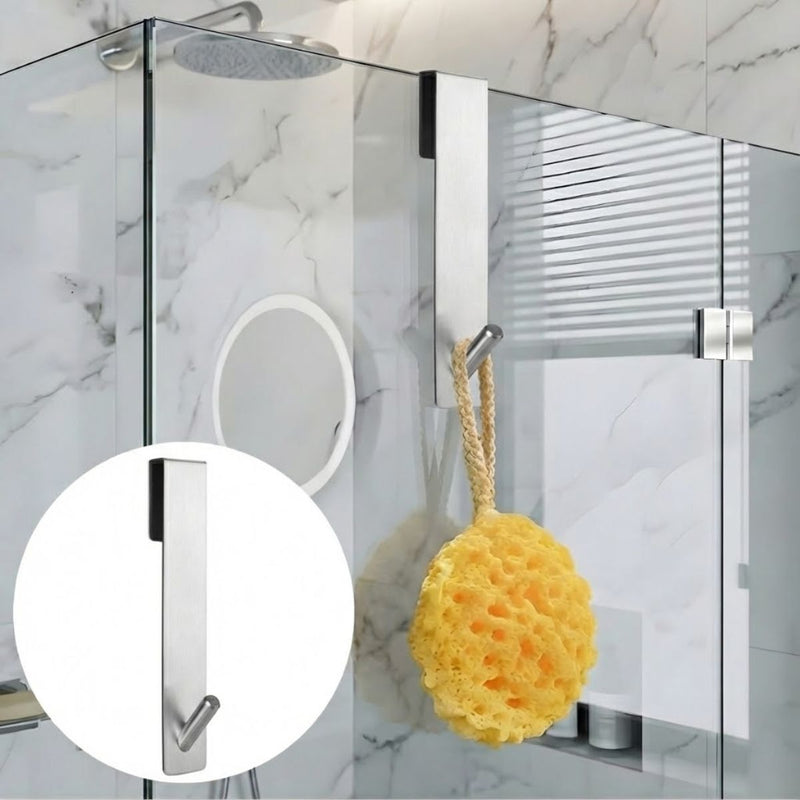 Gancho Colgante Para Puertas De Vidrio De Baño 17.5x 2.5 cm Color Silver. Acabado para vidrio sin marco de hasta 2.5 cm de espesor