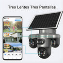 Cámara de Seguridad Solar 4G LTE Exteriores Triple Lente y Pantalla, PTZ 360°, Zoom 10X, Visión Nocturna a Color y Detección Humana Color Gris T12 (Funciona solo con SIM CARD 4G)