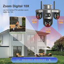 Cámara de Seguridad Solar 4G LTE Exteriores Triple Lente y Pantalla, PTZ 360°, Zoom 10X, Visión Nocturna a Color y Detección Humana Color Gris T12 (Funciona solo con SIM CARD 4G)