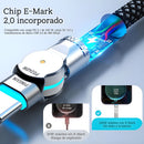 Cable USB-C a USB-C Giratorio 180° PD 240W E-Mark. Trenzado Reforzado. Carga Rápida (3 Metros). Color negro.