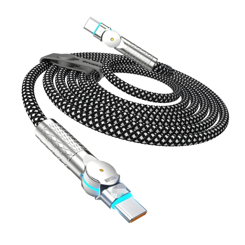 Cable USB-C a USB-C Giratorio 180° PD 240W E-Mark. Trenzado Reforzado. Carga Rápida (3 Metros). Color negro.