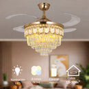 Abanico De Techo Elegante Estilo Europeo con Lámpara de Cristal 48" LED 3 Tonos con Control Remoto. Ventilador Tipo Candelabro