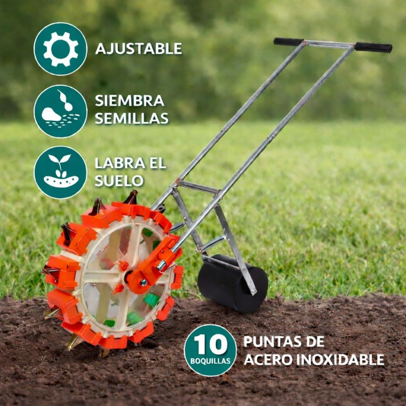 Sembradora Manual de Granos De 10 Salidas. Máquina de Siembra Ajustable para Maíz, Soya, Maní y Hortalizas, Distancia, Profundidad y Cantidad de Semillas Regulable