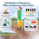 Sembradora Manual de Maíz y Granos para Suelo Duro. Plantadora Portátil de Una Boca con Punta Rompedora. Incluye Rodillos Intercambiables para Maíz, Maní y Soya