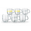 Vasos de vidrio con Asa Diseño Diamante. Set de 6 unidades con Capacidad de 300ml.