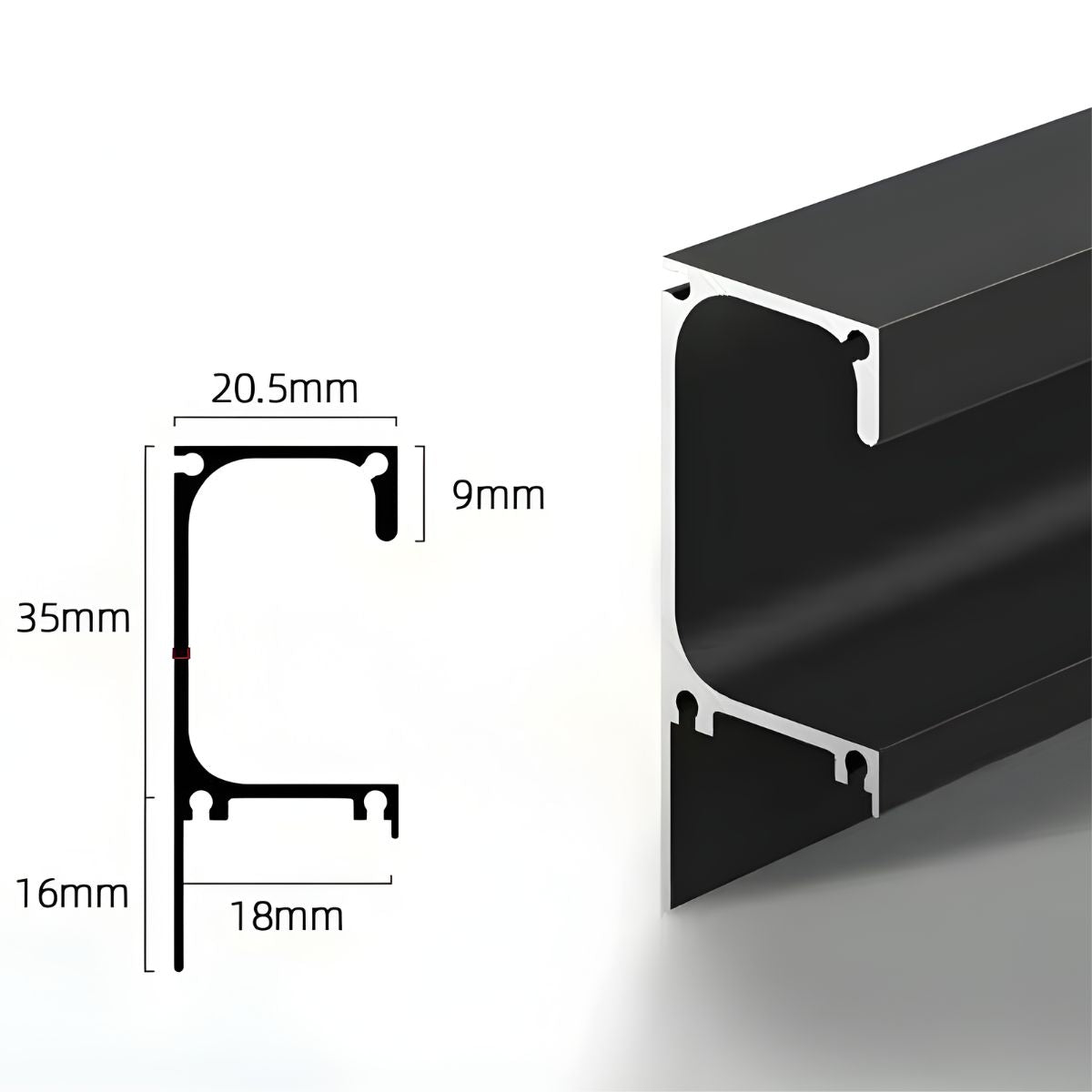Tirador Jaladera Tipo G. Haladera Para Modulares de Cocinas y Closet. Color Negro. Instalación con Tornillo o pegamento. Incluye perfil tirador. Con medida de 1.5 Metros.  Incluye un par de tapas