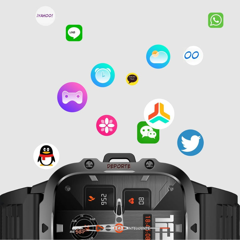 Smartwatch Con GPS Integrado Y Llamadas Bluetooth. Reloj Inteligente 1.96” HD.  Resistente al Agua 3ATM con Monitores de Salud. Color Negro.