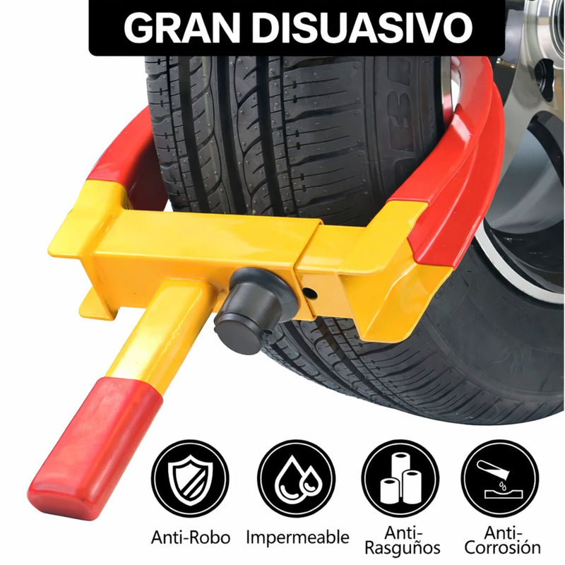 Cepo de Seguridad para Llanta de Auto inmovilizador Ajustable de Acero Laminado en Frío con Cerradura de Seguridad y Recubrimiento Protector (3Kg)
