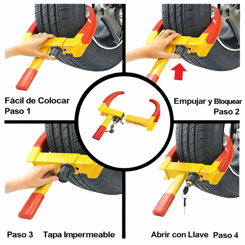 Cepo de Seguridad para Llanta de Auto inmovilizador Ajustable de Acero Laminado en Frío con Cerradura de Seguridad y Recubrimiento Protector (3Kg)