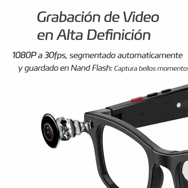 Gafas Inteligentes con Cámara 5MP y Video 1080P. Lentes Smart con ChatGPT Integrado, Traducción en Tiempo Real, Wifi y Asistente de Voz. AIMB-G1