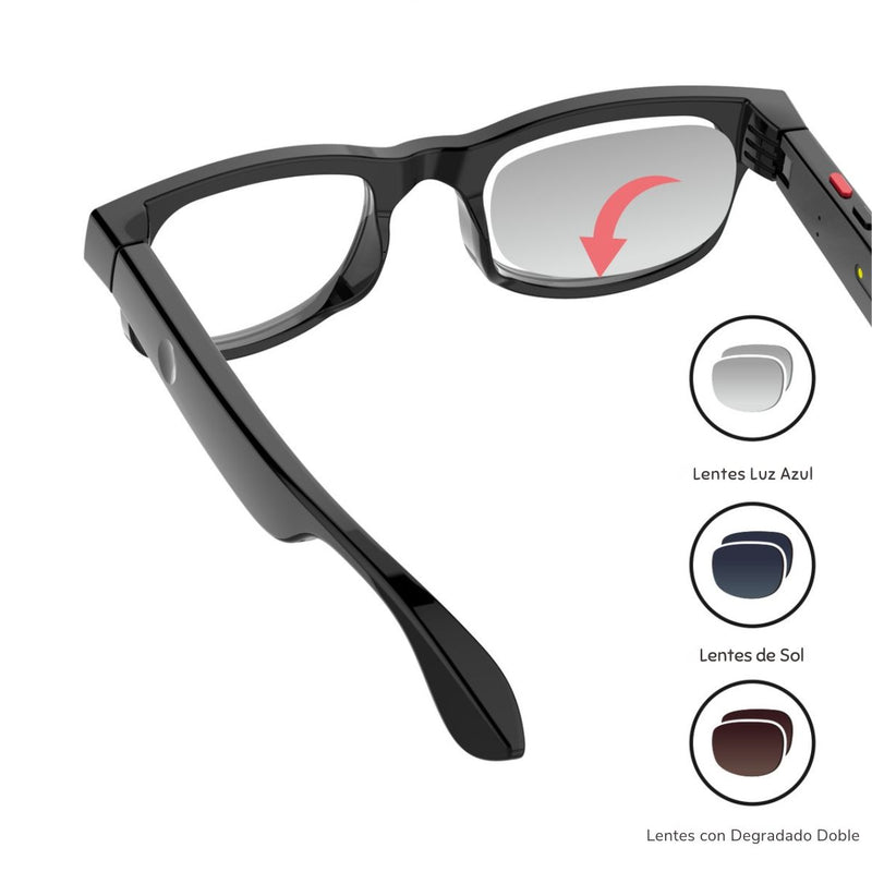 Gafas Inteligentes con Cámara 5MP y Video 1080P. Lentes Smart con ChatGPT Integrado, Traducción en Tiempo Real, Wifi y Asistente de Voz. AIMB-G1