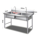 Fregador Industrial con 2 Tinas de Acero Inoxidable (140x70x80cm) Espesor 0.9Mm. Lavaplatos Doble con Respaldo Y Patas Reforzadas.