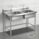 Fregador Industrial con 2 Tinas de Acero Inoxidable (140x70x80cm) Espesor 0.9Mm. Lavaplatos Doble con Respaldo Y Patas Reforzadas.