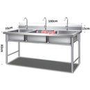 Fregador Industrial con 3 Tinas de Acero Inoxidable (180x70x80cm) Espesor 0.9Mm. Lavaplatos triple con Respaldo Y Patas Reforzadas.