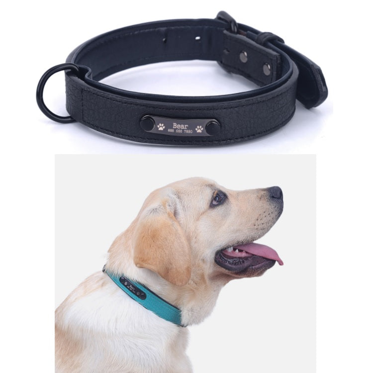 Collar de cuero para mascotas, Talla S. 34x1.7cm (Largo x Ancho) Color Negro