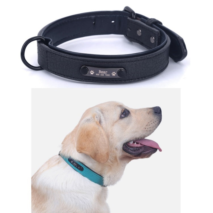 Collar de cuero para mascotas, Talla M: 39X2.2cm (Largo x Ancho) Color Negro