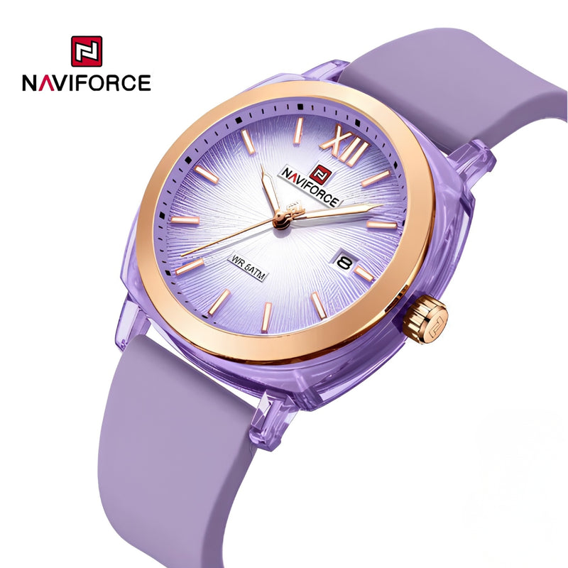 Naviforce Reloj Analógico Morado con Correa de Silicona, Diámetro de 37 mm, Cristal Acrílico HD y Resistencia al Agua 5 ATM.