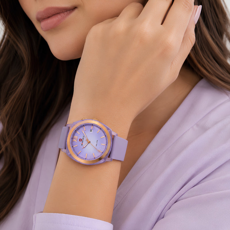 Naviforce Reloj Analógico Morado con Correa de Silicona, Diámetro de 37 mm, Cristal Acrílico HD y Resistencia al Agua 5 ATM.