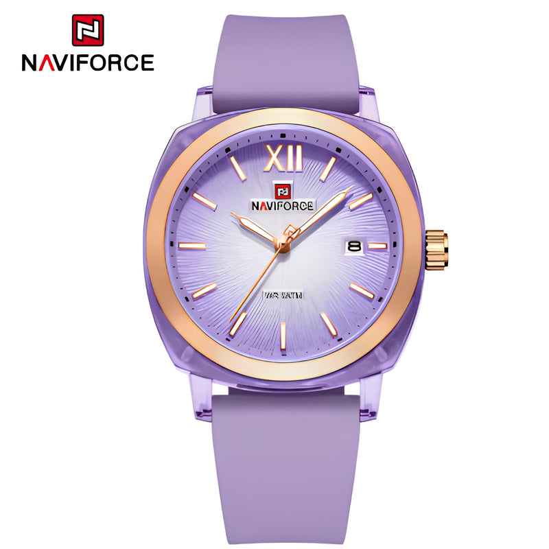 Naviforce Reloj Analógico Morado con Correa de Silicona, Diámetro de 37 mm, Cristal Acrílico HD y Resistencia al Agua 5 ATM.