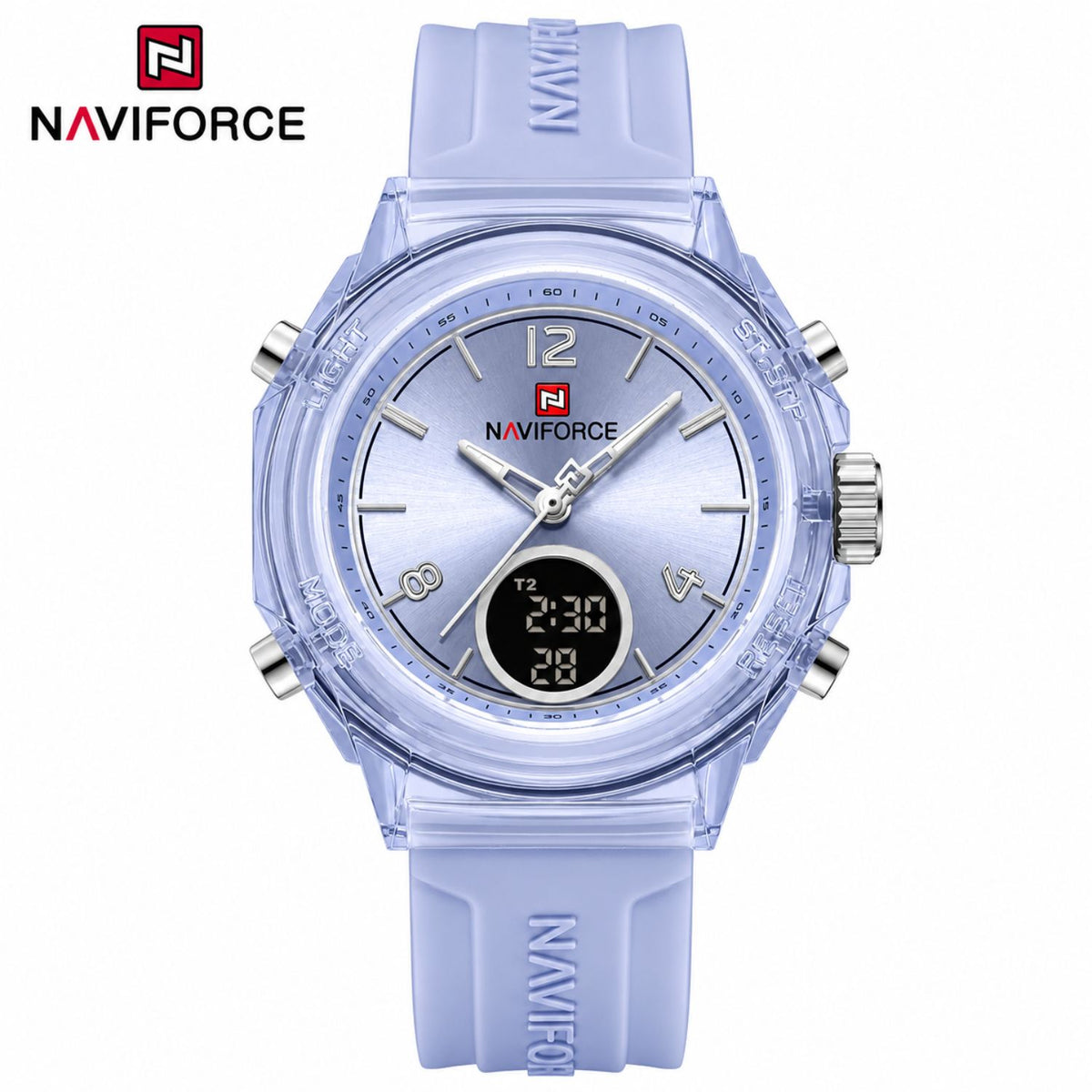 Naviforce Reloj Analógico y Digital Azul claro con Pantalla LCD, Correa de Silicona, Diámetro de 35 mm y Resistencia al Agua 5 ATM.