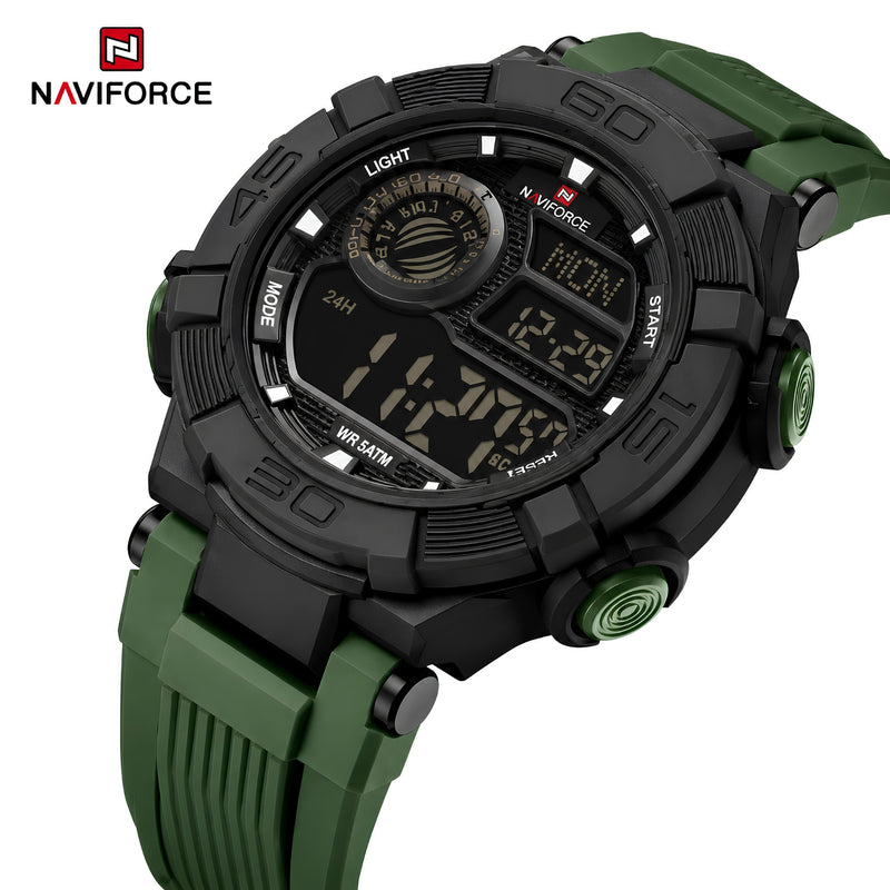 Naviforce Reloj Digital Verde, Correa de Silicona, Diámetro de 47 mm y Resistencia al Agua 5 ATM.