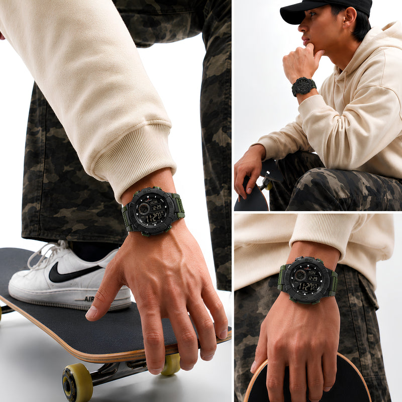 Naviforce Reloj Digital Verde, Correa de Silicona, Diámetro de 47 mm y Resistencia al Agua 5 ATM.