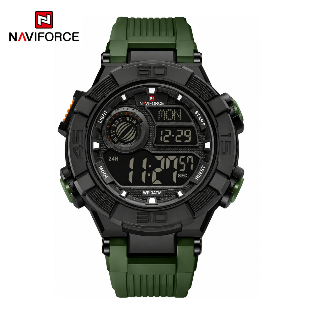 Naviforce Reloj Digital Verde, Correa de Silicona, Diámetro de 47 mm y Resistencia al Agua 5 ATM.