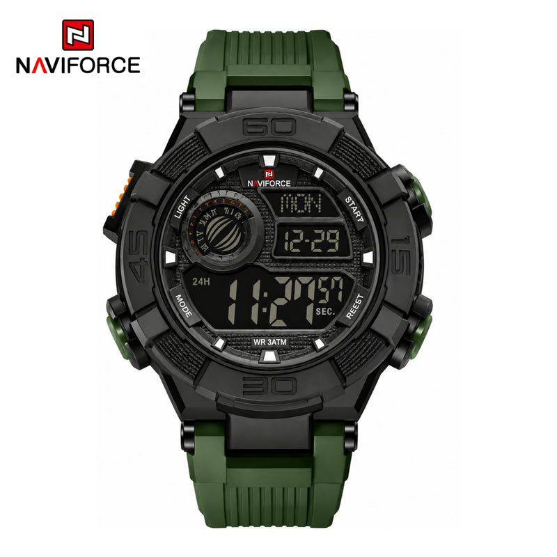 Naviforce Reloj Digital Verde, Correa de Silicona, Diámetro de 47 mm y Resistencia al Agua 5 ATM.