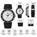 Naviforce Reloj Analógico Blanco con Detalles Negros, Diámetro de 41 mm, Cristal Acrílico HD y Resistencia al Agua 5 ATM.