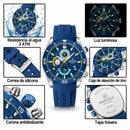 Naviforce Reloj Cronógrafo Plateado y Azul con Correa de Silicona, Diámetro de 46 mm, Cristal Mineral Endurecido y Resistencia al Agua 3 ATM.