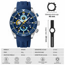 Naviforce Reloj Cronógrafo Plateado y Azul con Correa de Silicona, Diámetro de 46 mm, Cristal Mineral Endurecido y Resistencia al Agua 3 ATM.