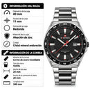 Naviforce Reloj Analógico Negro Plateado con Correa de Acero Inoxidable, Diámetro de 40 mm y Resistencia al Agua 3 ATM
