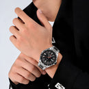 Naviforce Reloj Analógico Negro Plateado con Correa de Acero Inoxidable, Diámetro de 40 mm y Resistencia al Agua 3 ATM