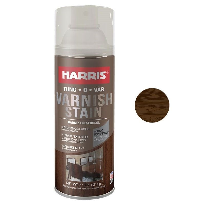 Barniz en aerosol de 11oz. Color walnut cafe. Harris