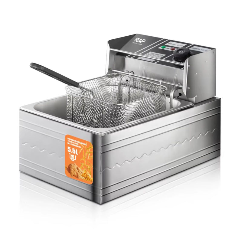 Freidora de Aceite 5.5L  2500W Inoxidable con Control de Temperatura. Rango 160°–180°C. Deep Fryer