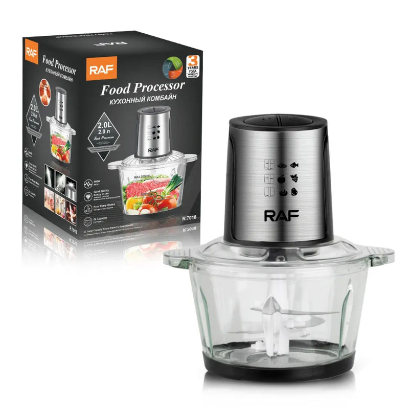 Procesador de Alimentos 800W Bowl Vidrio 2L con 4 Cuchillas Espirales. 110V/60 Hz. Mezclador de Alimentos