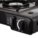 Estufa de Gas 1 quemador Negra con 3.0Kw de Potencia con maletín y paraviento. Control perilla.  Cocina Portátil.