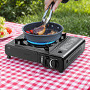 Estufa de Gas 1 quemador Negra con 3.0Kw de Potencia con maletín y paraviento. Control perilla.  Cocina Portátil.