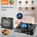 Estufa de Gas 1 quemador Negra con 3.0Kw de Potencia con maletín y paraviento. Control perilla.  Cocina Portátil.