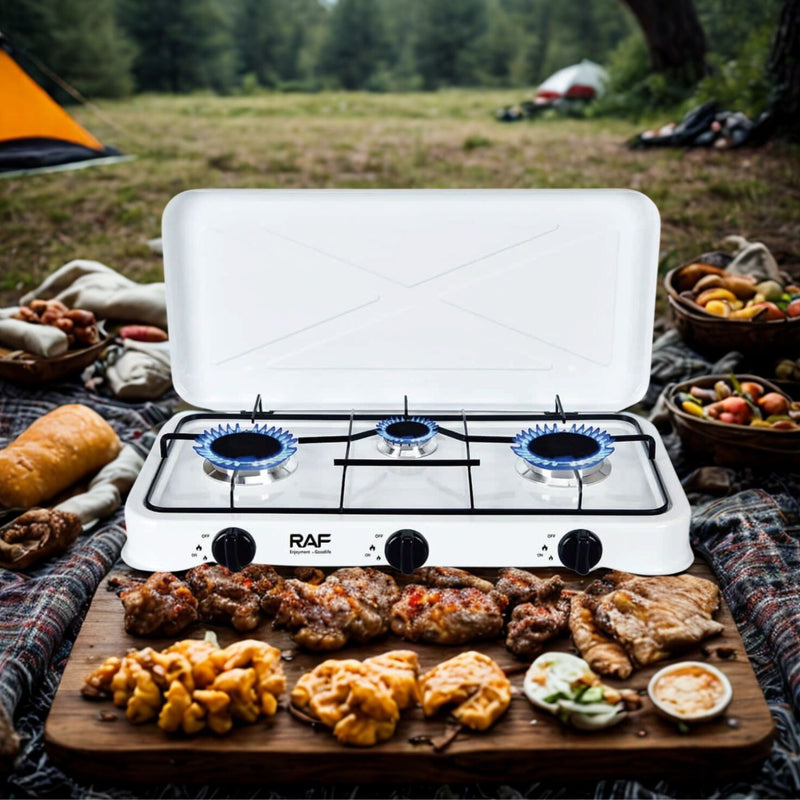 Estufa de Gas con 3 Quemadores Blanca, Bajo Consumo. Control Perilla. Encendido Eléctrico. Cocina portátil.