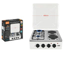 Estufa Combinada de 4 Quemadores 1000W (2 Gas y 2 Eléctricos) con Tapa y Control Perilla.  Cocina Portátil.
