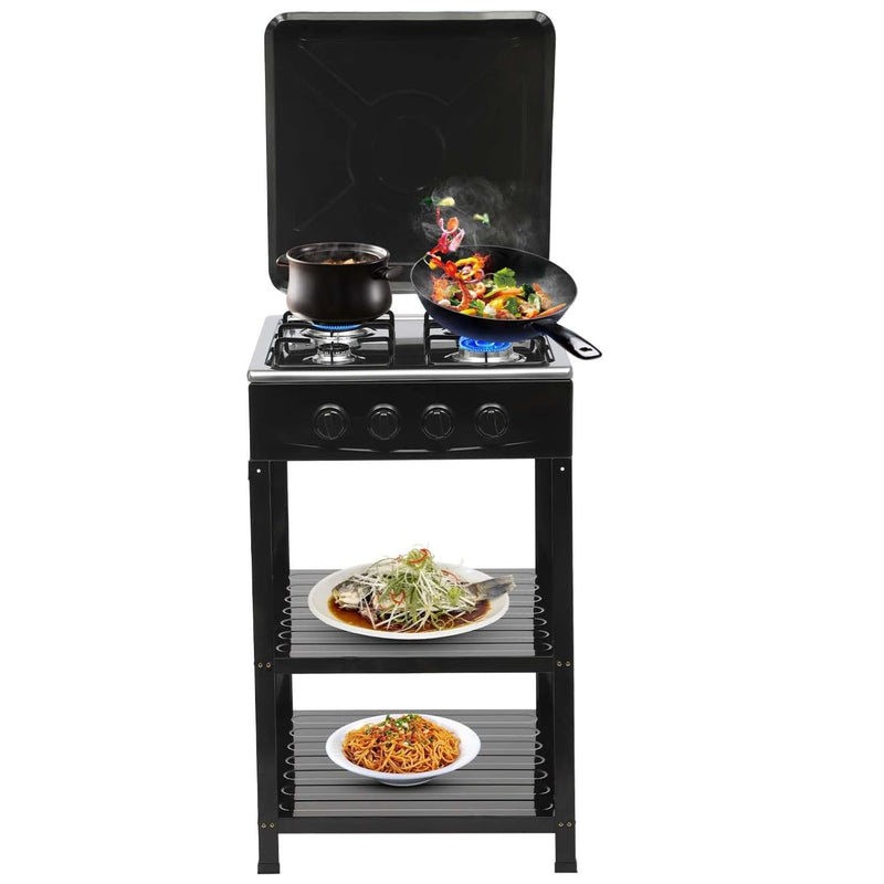 Estufa de Gas Portátil de 4 Quemadores para Cocina y Camping con control de Perilla. Cocina a Gas con Repisas.