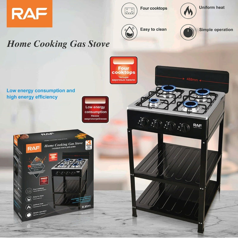 Estufa de Gas Portátil de 4 Quemadores para Cocina y Camping con control de Perilla. Cocina a Gas con Repisas.